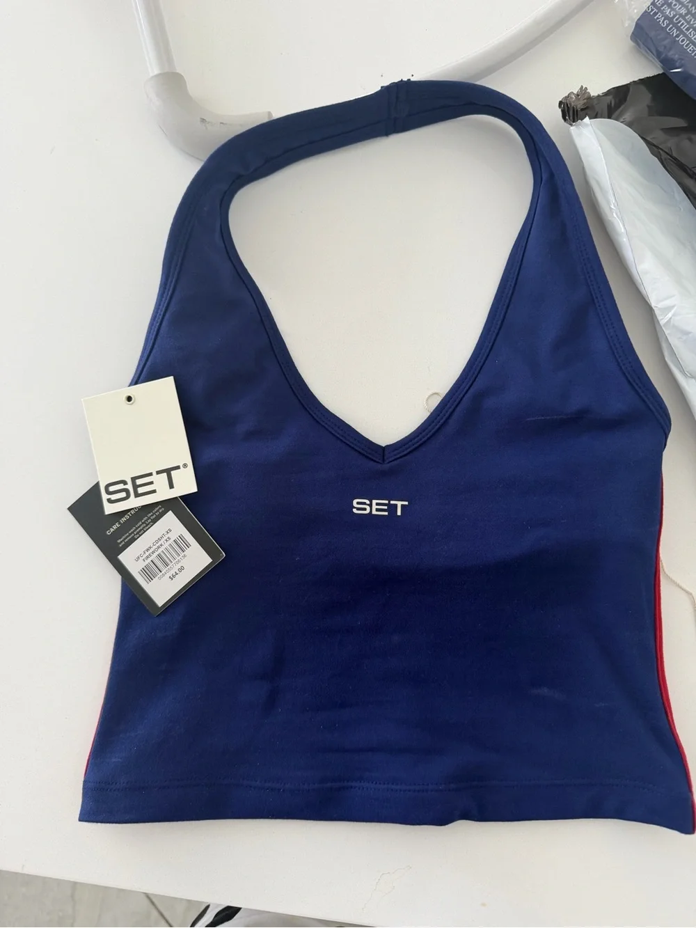 SET ACTIVE Women's Navy Halter Crop Top
